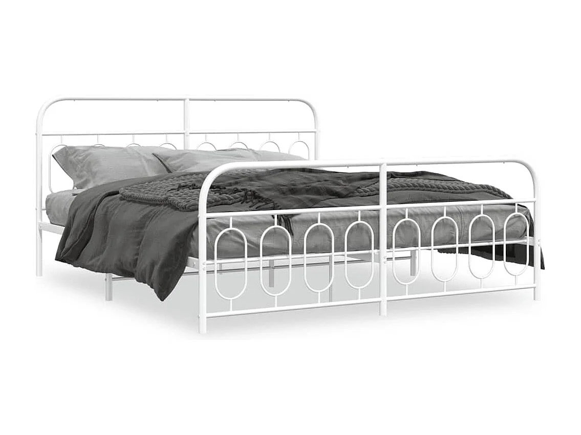 Cadre de lit métal sans matelas et pied de lit blanc 193x203 cm