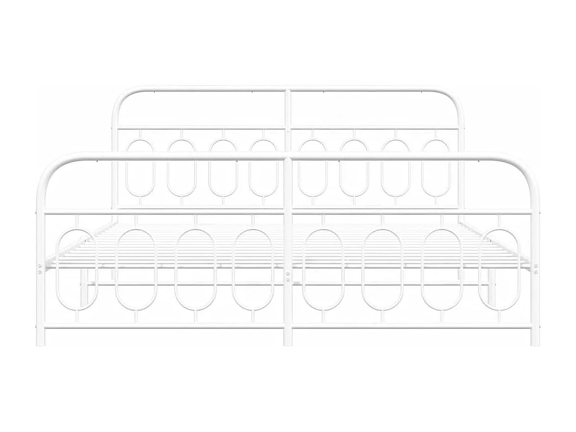 Cadre de lit métal sans matelas et pied de lit blanc 193x203 cm