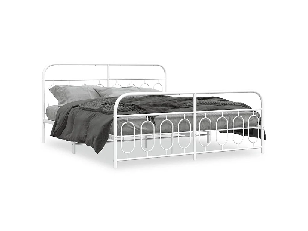 Cadre de lit métal sans matelas et pied de lit blanc 193x203 cm