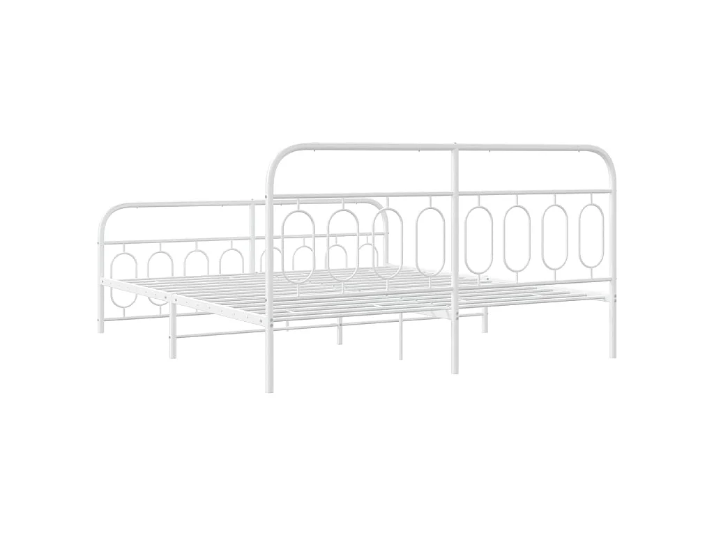 Cadre de lit métal sans matelas et pied de lit blanc 193x203 cm