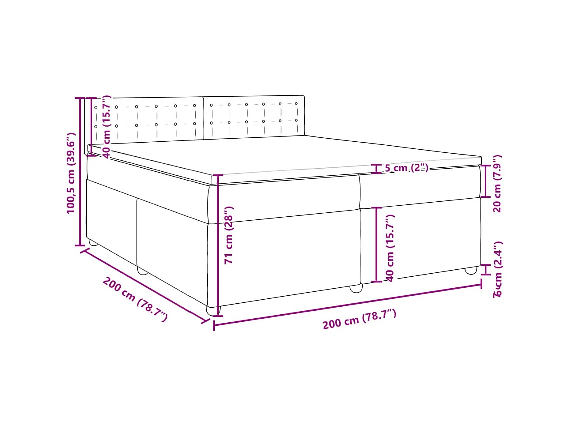 Cama box spring con colchón tela gris oscuro 200x200 cm