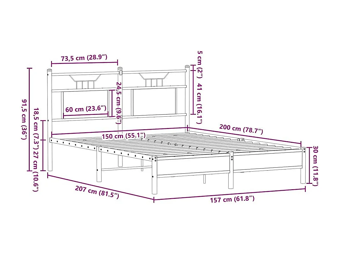 Estrutura de cama s/ colchão derivados madeira carvalho fumado