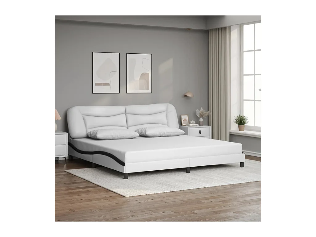 Cadre de lit sans matelas blanc et noir 200x200 cm similicuir