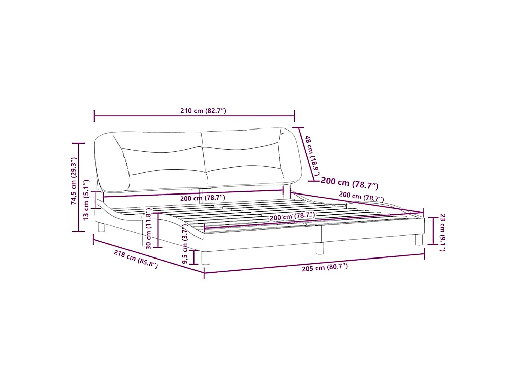 Giroletto senza Materasso Hvar Bianco e Nero 200x200 cm in Similpelle