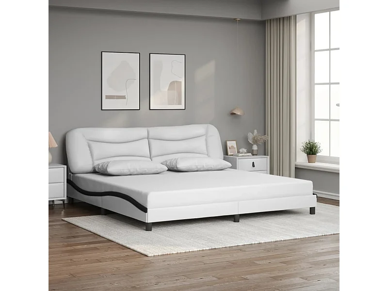 Bettgestell ohne Matratze "Hvar" Weiß und Schwarz 200x200 cm Kunstleder