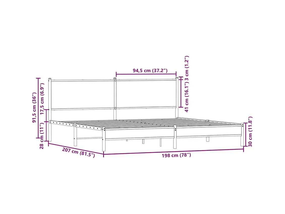 Cadre de lit en métal sans matelas chêne marron 193x203 cm