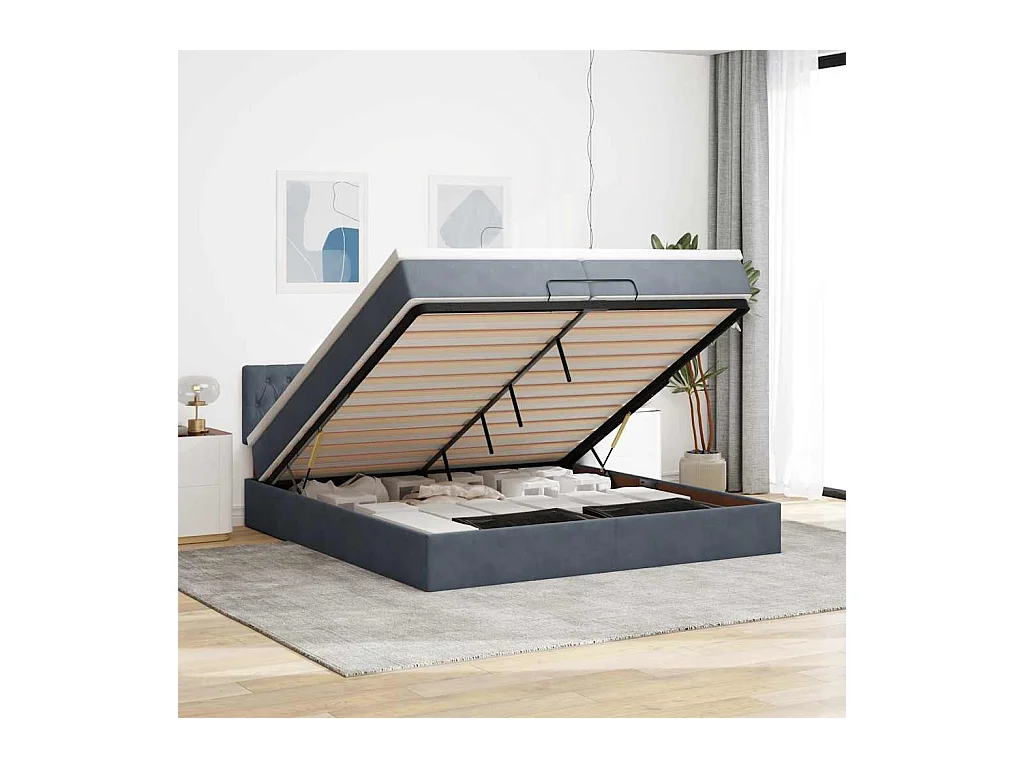 Struttura Letto Pouf con Materasso 200x200 cm in Velluto