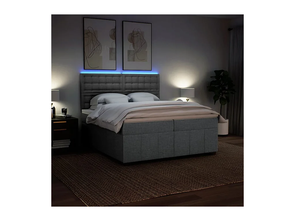 Sommier à lattes de lit avec matelas Gris clair 200x200cm Tissu