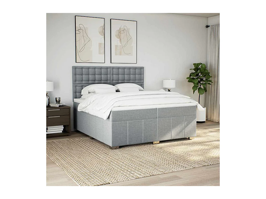 Sommier à lattes de lit avec matelas Gris clair 200x200cm Tissu