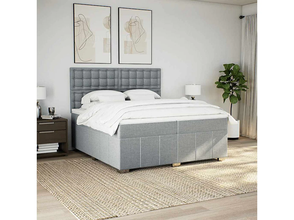 Cama com molas/colchão 200x200 cm tecido cinza-claro
