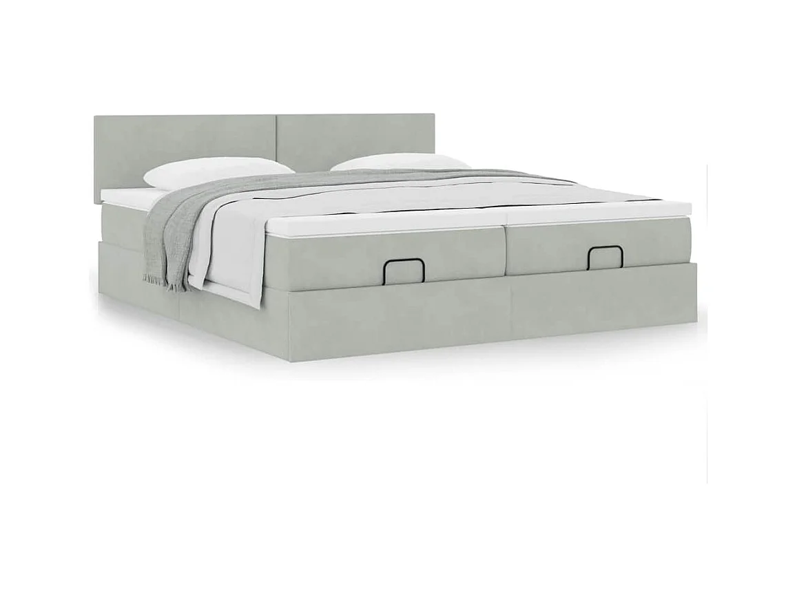 Cadre de lit ottoman avec matelas gris clair 200x200 cm velours