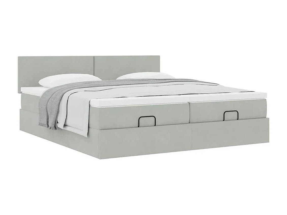 Cadre de lit ottoman avec matelas gris clair 200x200 cm velours