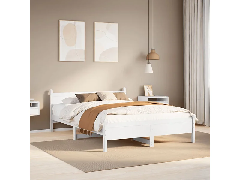 Cadre de lit sans matelas blanc 150x200 cm bois de pin massif