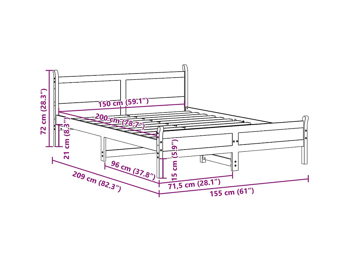 Estructura de cama sin colchón madera de pino blanca 150x200 cm