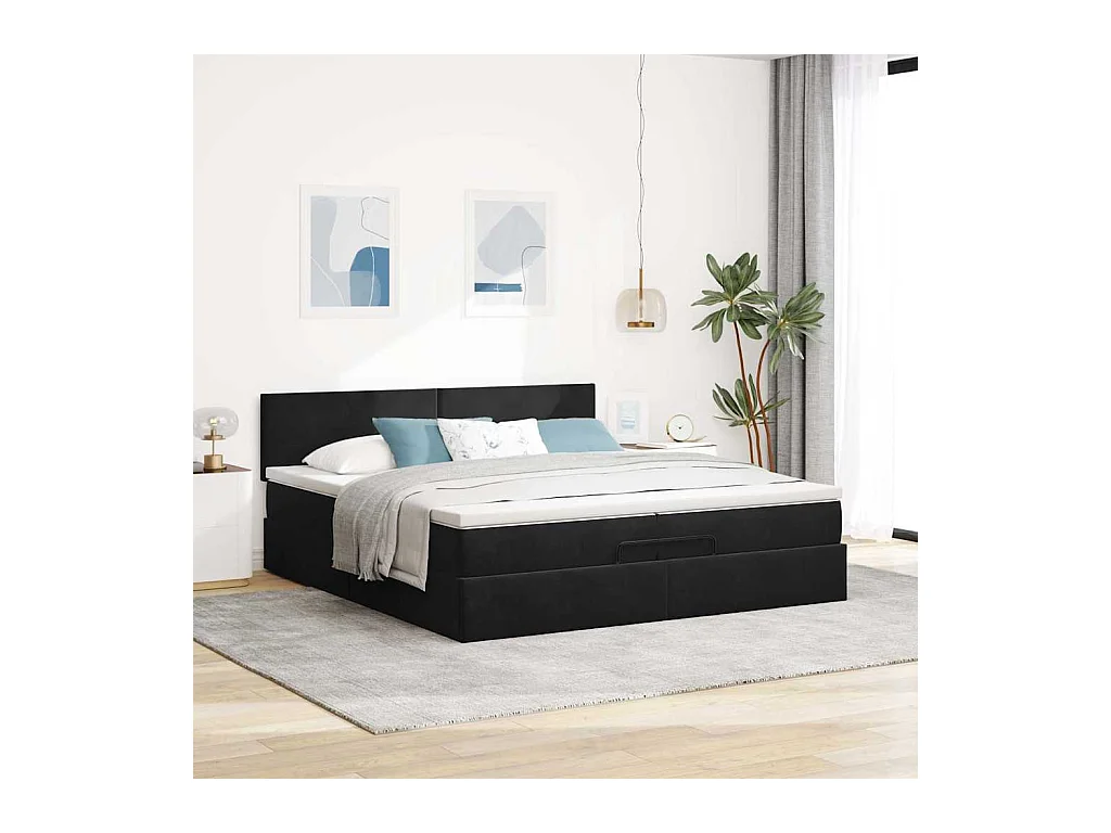 Cadre de lit ottoman avec matelas noir 200x200cm velours