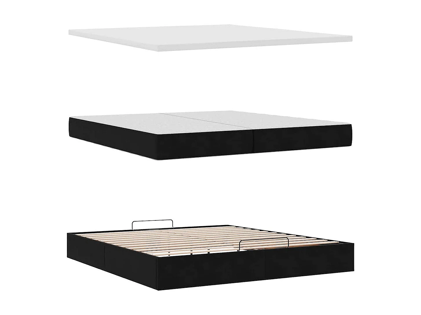 Estructura de cama otomana colchones terciopelo negro 200x200cm