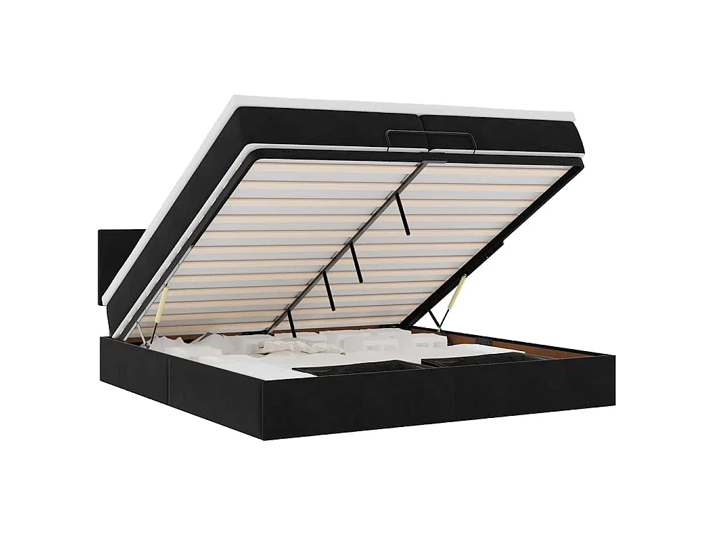 Cadre de lit ottoman avec matelas noir 200x200cm velours