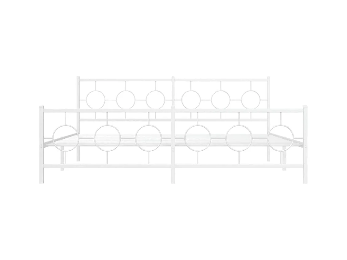 Cadre de lit métal sans matelas et pied de lit blanc 193x203 cm