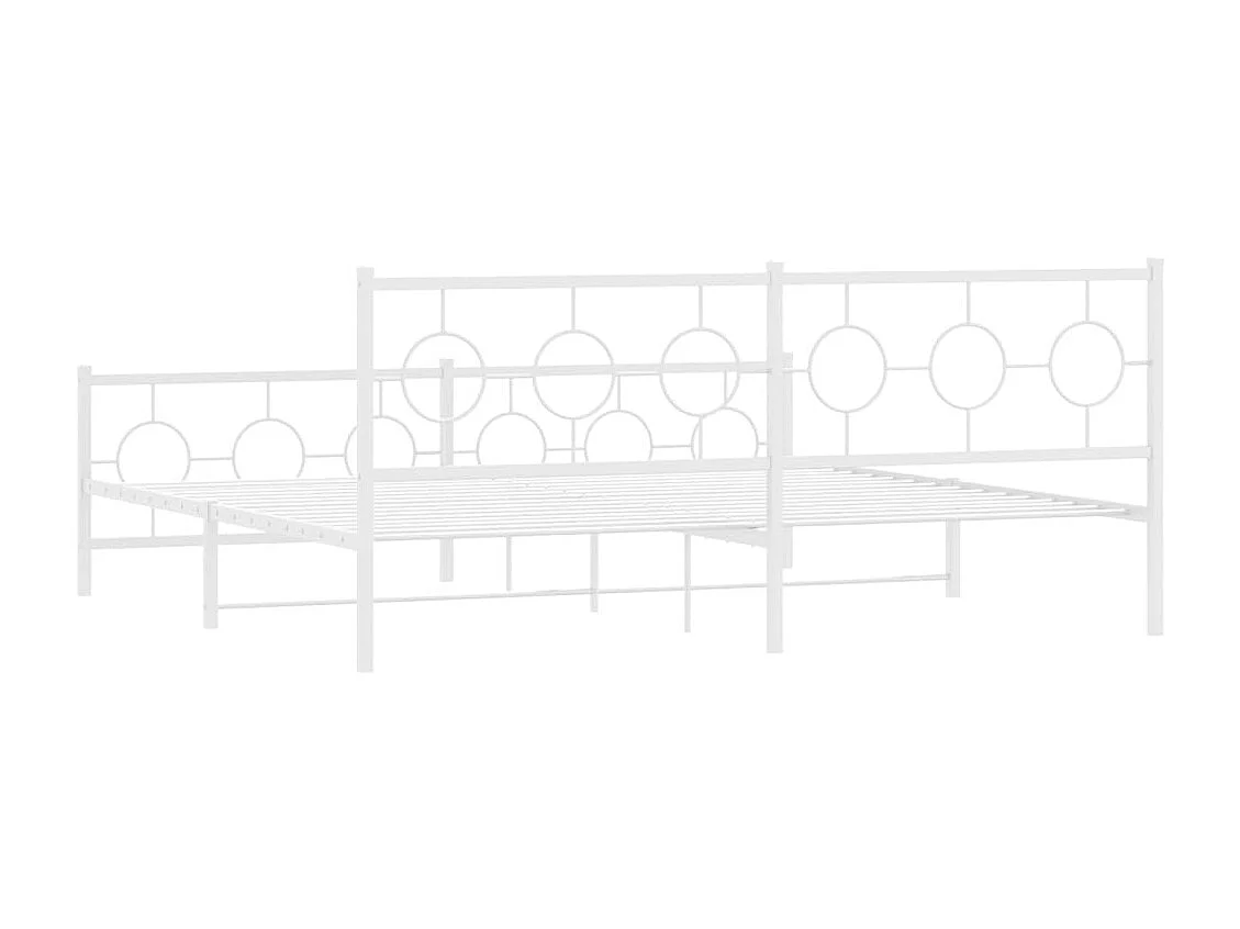 Cadre de lit métal sans matelas et pied de lit blanc 193x203 cm