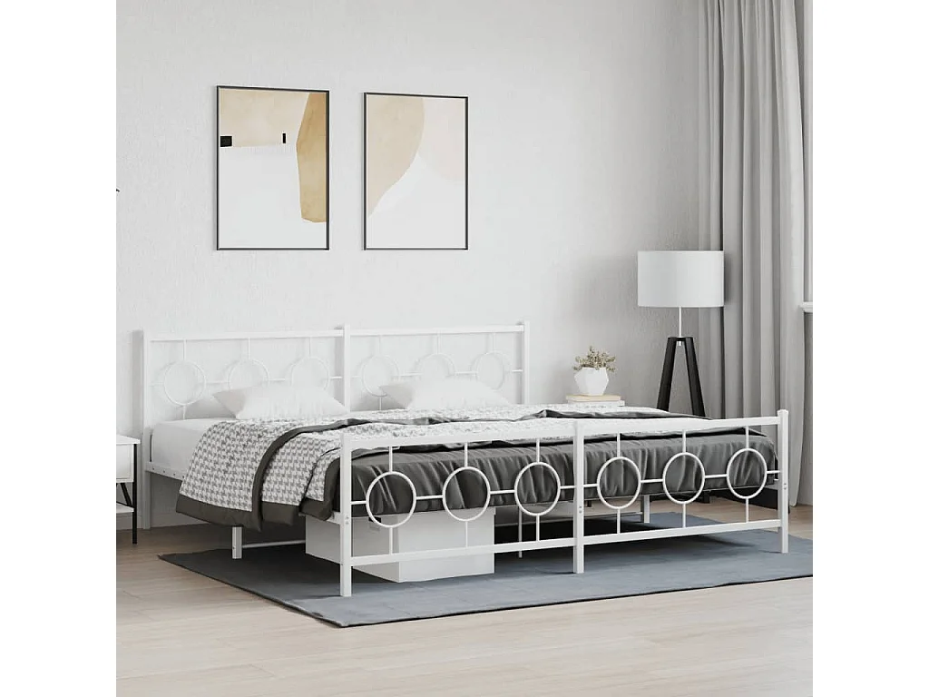 Bedframe met hoofd- en voeteneinde metaal wit 193x203 cm