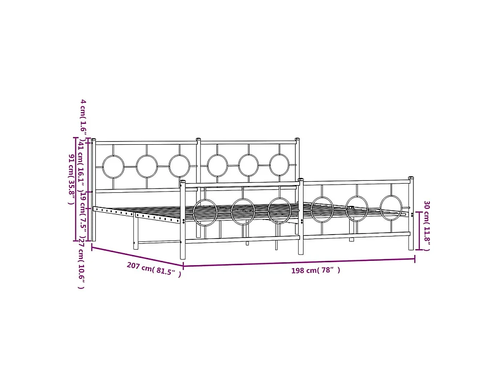 Bedframe met hoofd- en voeteneinde metaal wit 193x203 cm