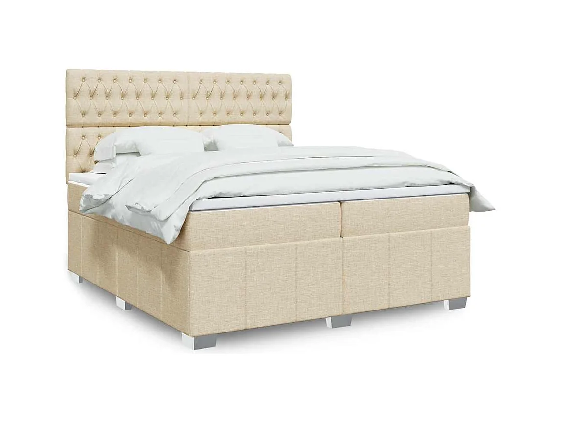 Sommier à lattes de lit avec matelas Crème 200x200 cm Tissu