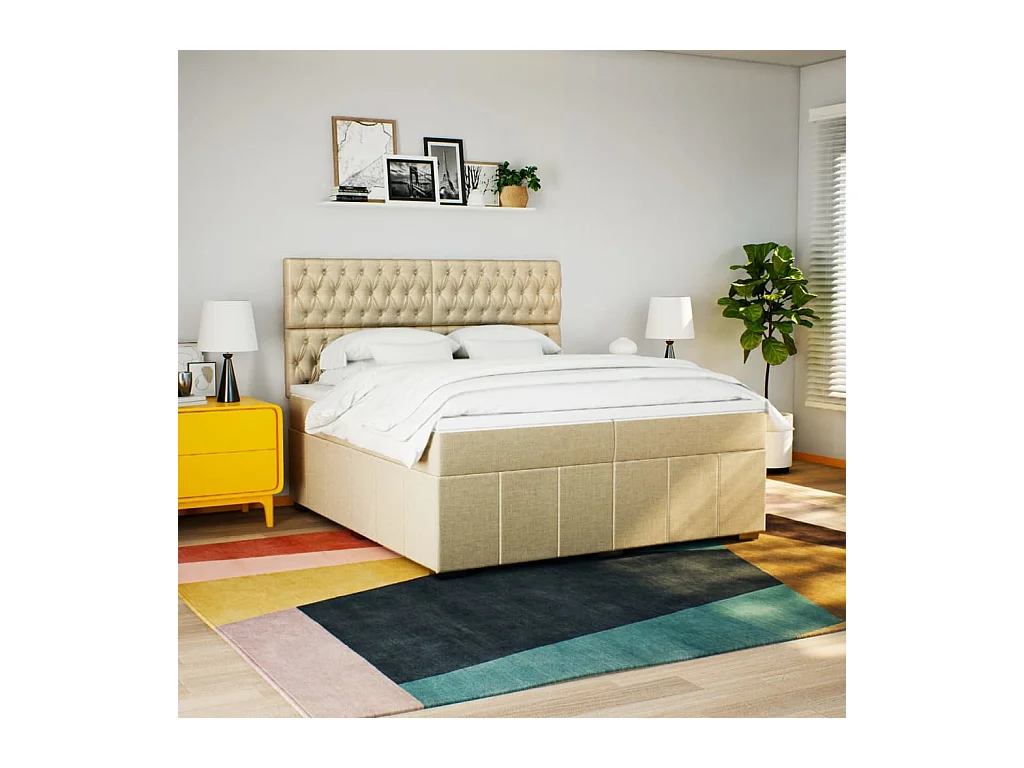 Sommier à lattes de lit avec matelas Crème 200x200 cm Tissu