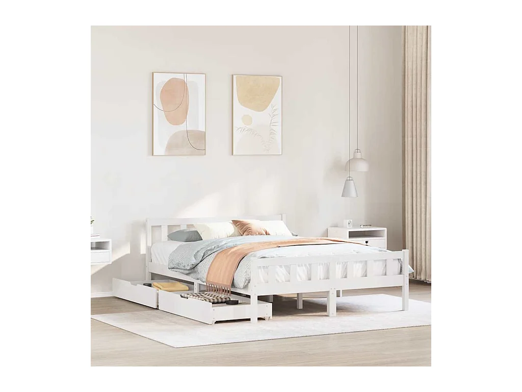 Cadre de lit sans matelas blanc 150x200 cm bois de pin massif