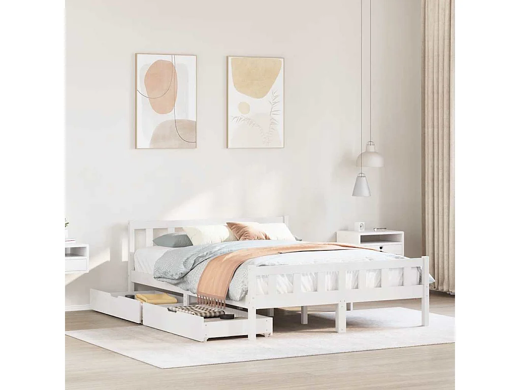 Letto senza Materasso Bianco 150x200 cm Legno Massello di Pino