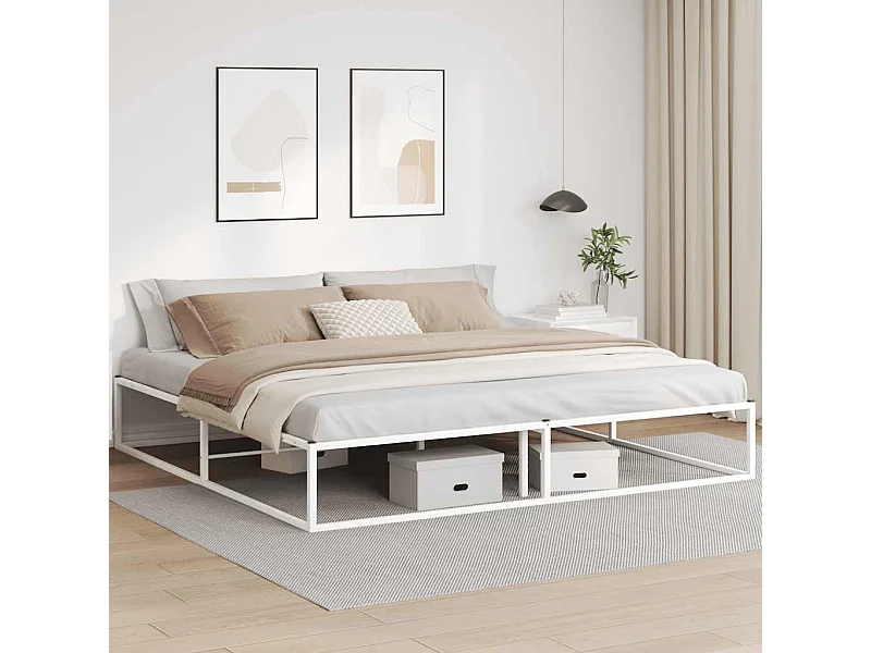 Cadre de lit sans matelas blanc 200x200 cm métal