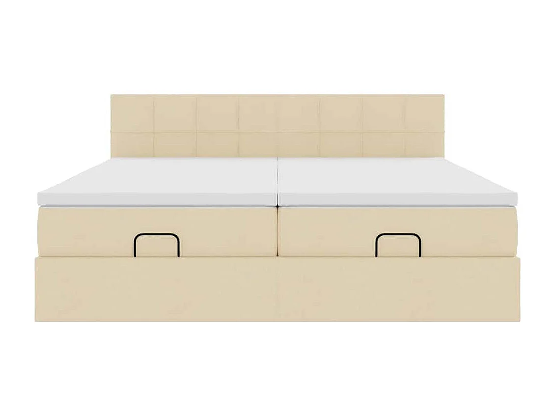 Struttura Letto Pouf con Materassi Crema 200x200 cm in Tessuto