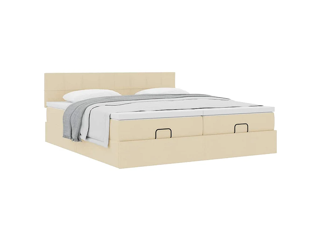 Struttura Letto Pouf con Materassi Crema 200x200 cm in Tessuto