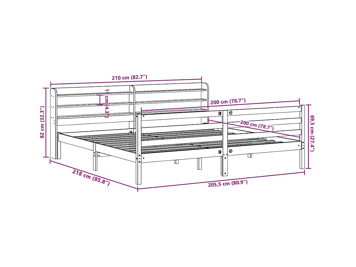 Cadre de lit sans matelas cire marron 200x200cm bois pin massif