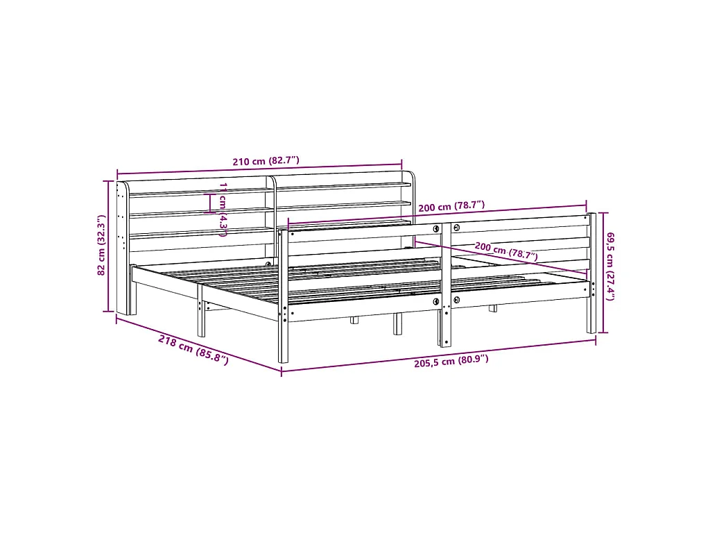 Letto senza Materasso Marrone Cera 200x200 cm in Legno di Pino