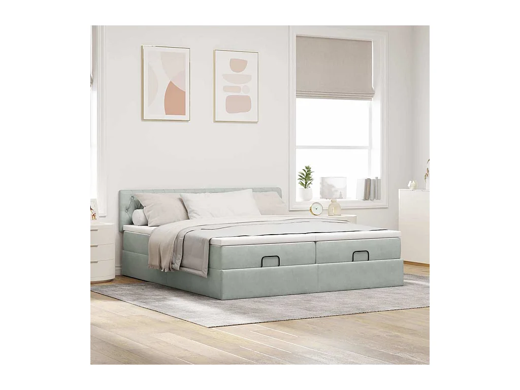 Cadre de lit ottoman avec matelas gris clair 200x200 cm velours