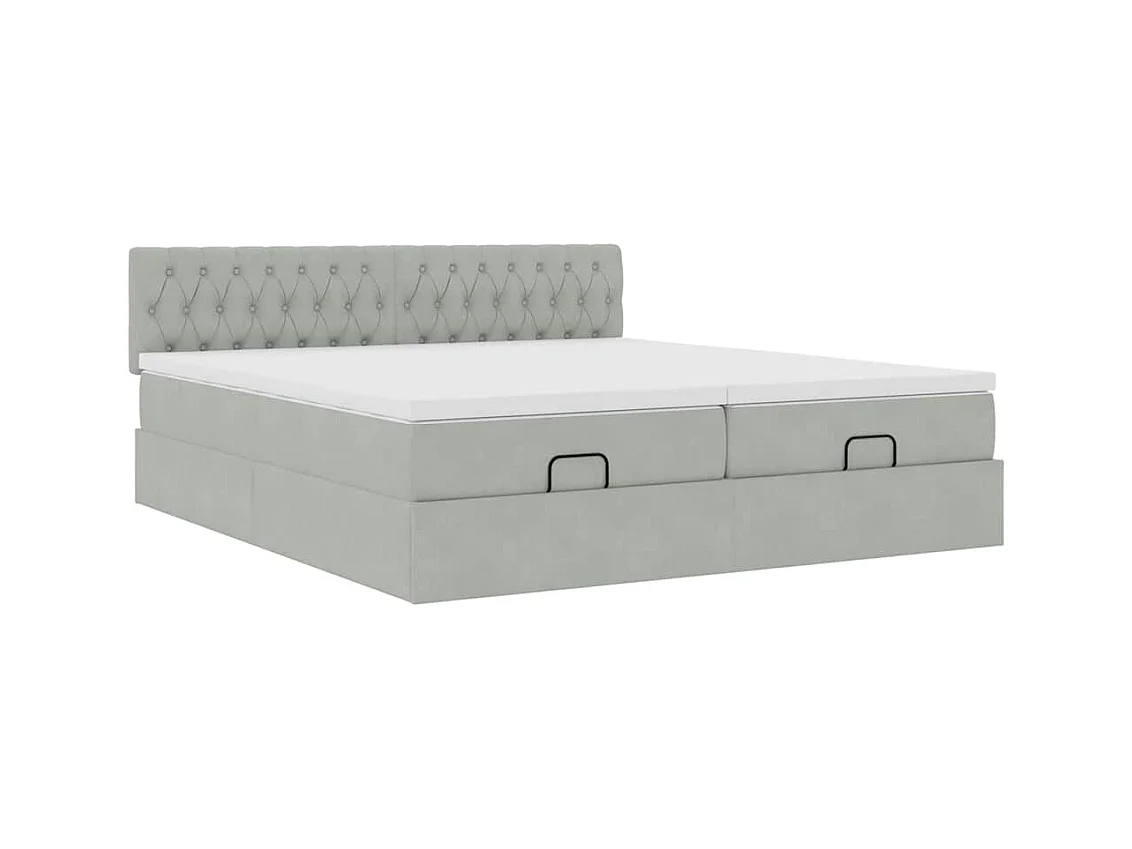 Cadre de lit ottoman avec matelas gris clair 200x200 cm velours