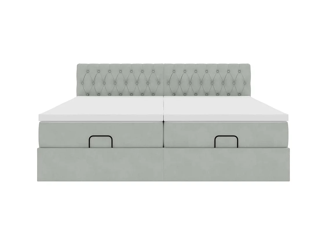 Cadre de lit ottoman avec matelas gris clair 200x200 cm velours