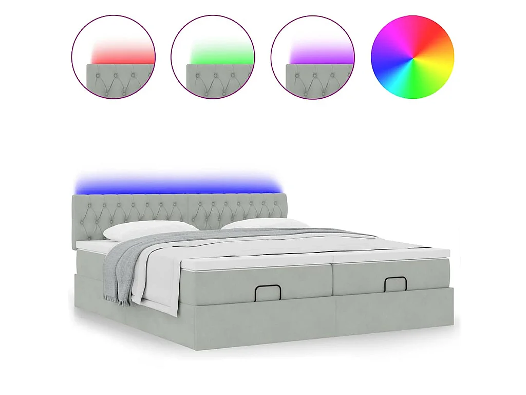 Cadre de lit ottoman avec matelas gris clair 200x200 cm velours