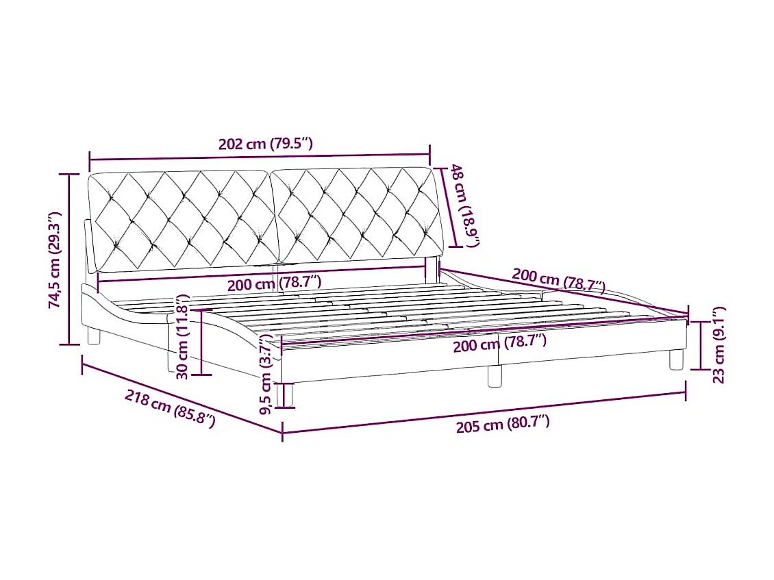 Cadre de lit sans matelas noir 200x200 cm velours