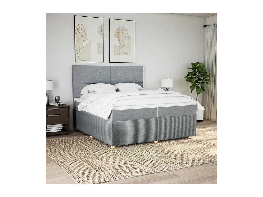 Sommier à lattes de lit avec matelas Gris clair 200x200cm Tissu