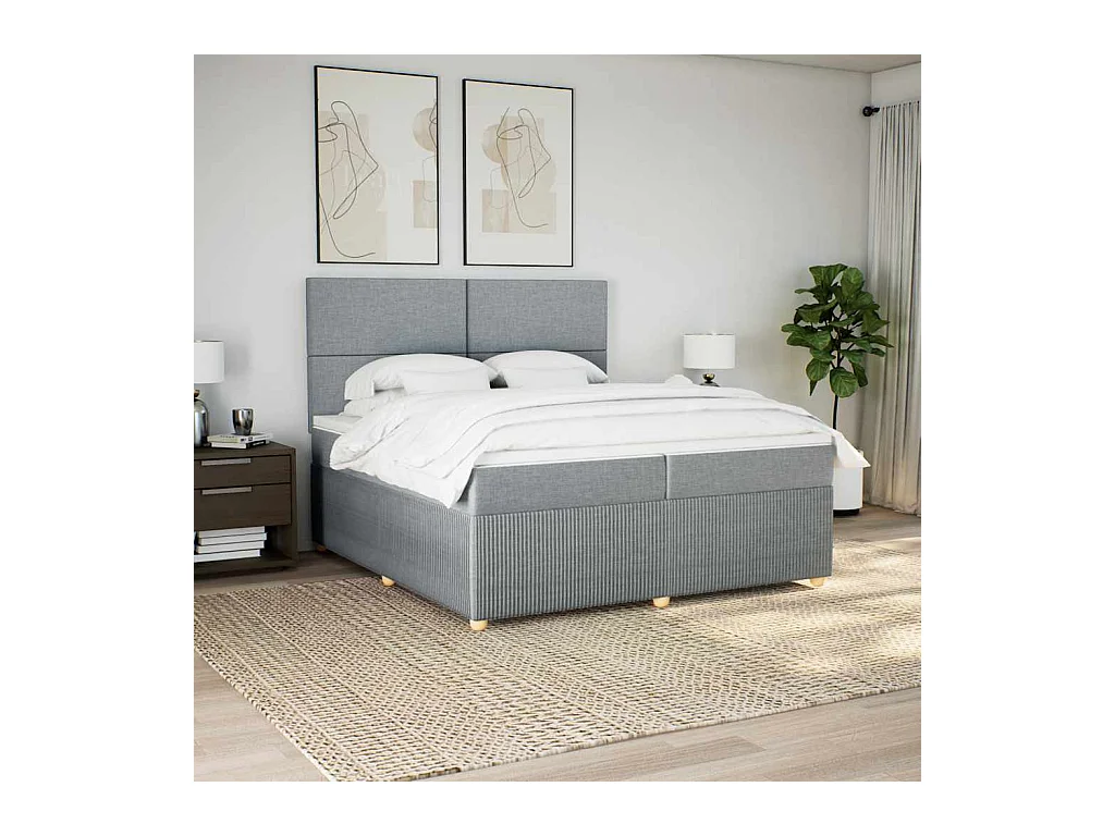 Sommier à lattes de lit avec matelas Gris clair 200x200cm Tissu