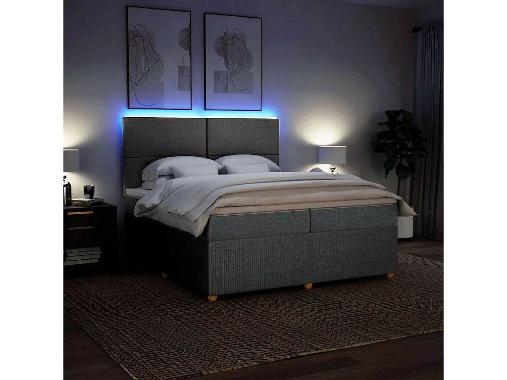 Cama com molas/colchão 200x200 cm tecido cinza-claro