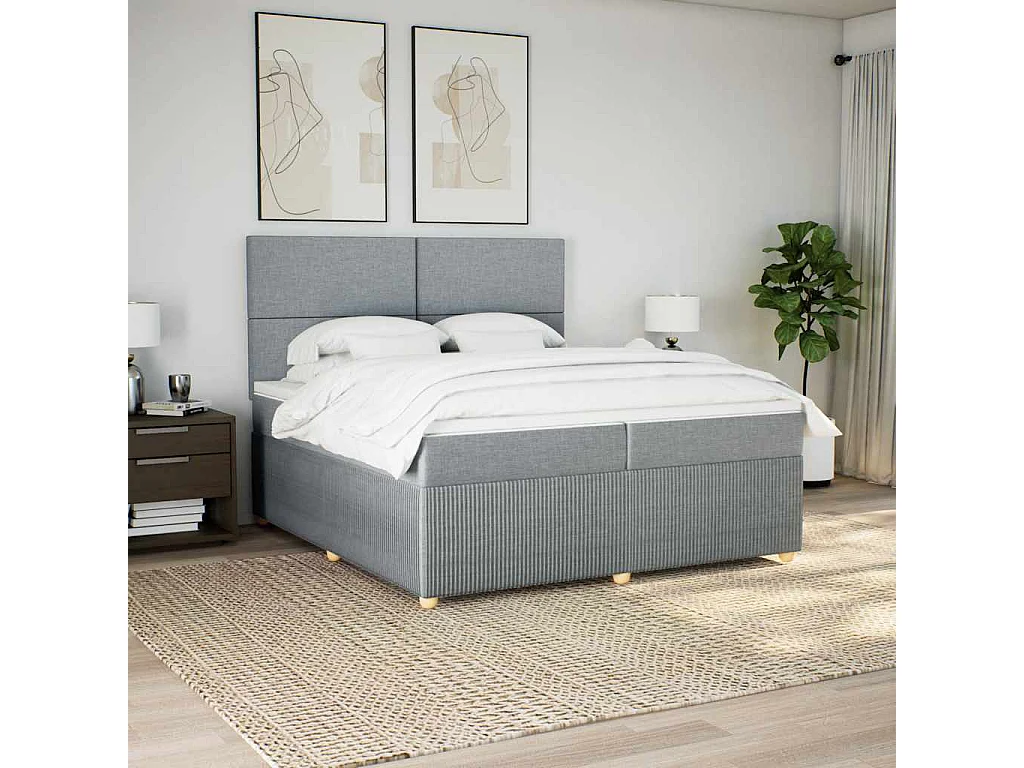 Cama com molas/colchão 200x200 cm tecido cinza-claro