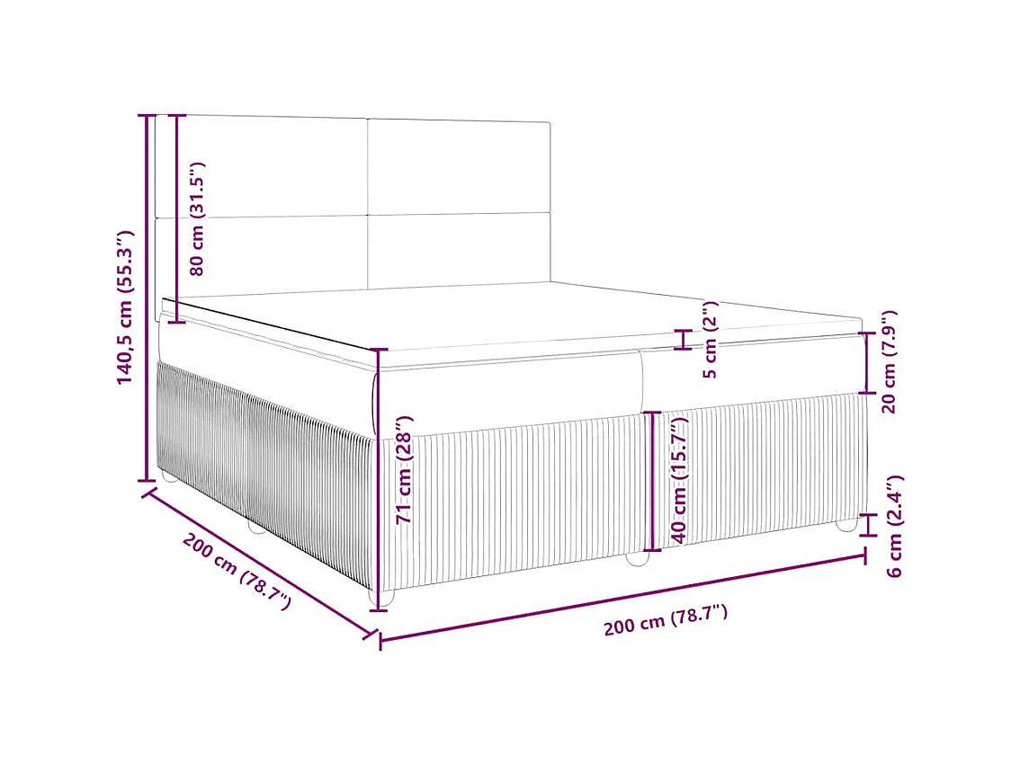 Sommier à lattes de lit avec matelas Gris clair 200x200cm Tissu