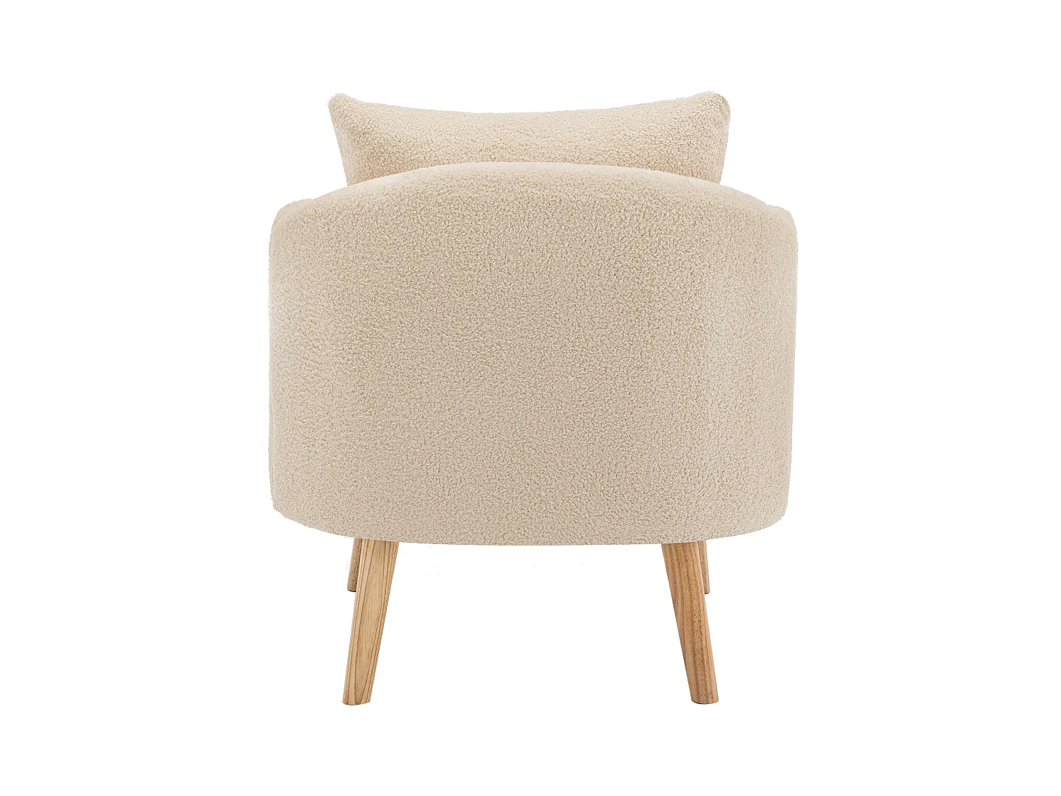 Enkele beige fauteuil met kussens, teddy fluweel, houten poten 71x72x71cm
