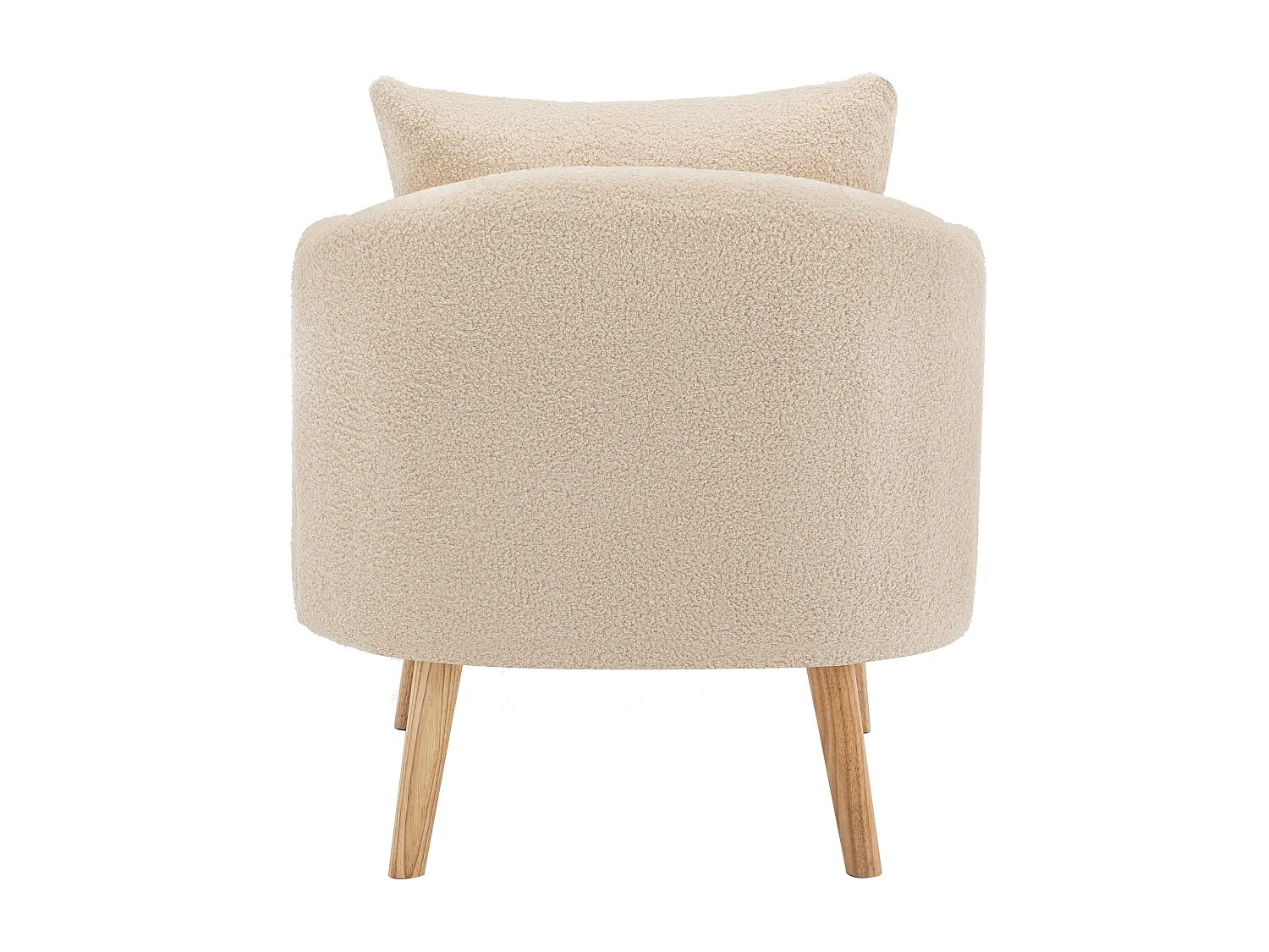 Fauteuil simple beige avec coussins, velours teddy, pieds en bois 71x72x71cm