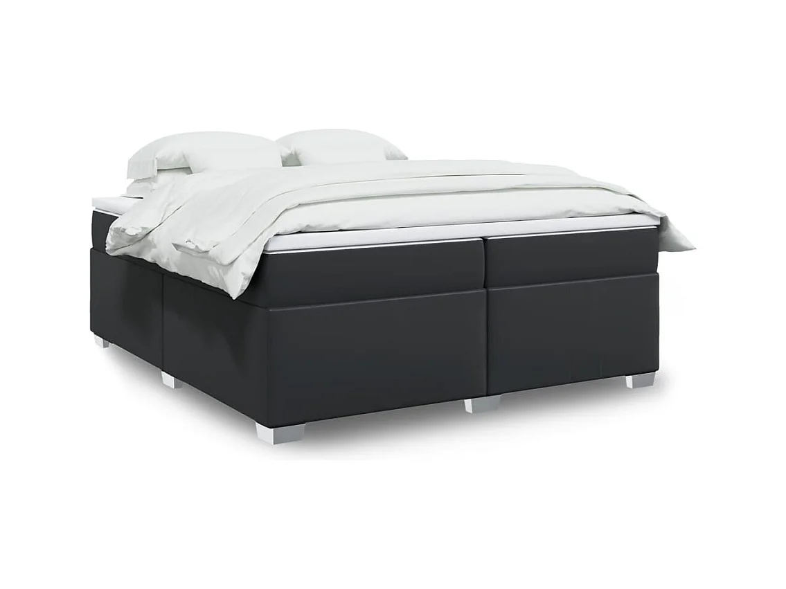 Cama box spring con colchón cuero sintético negro 200x200 cm