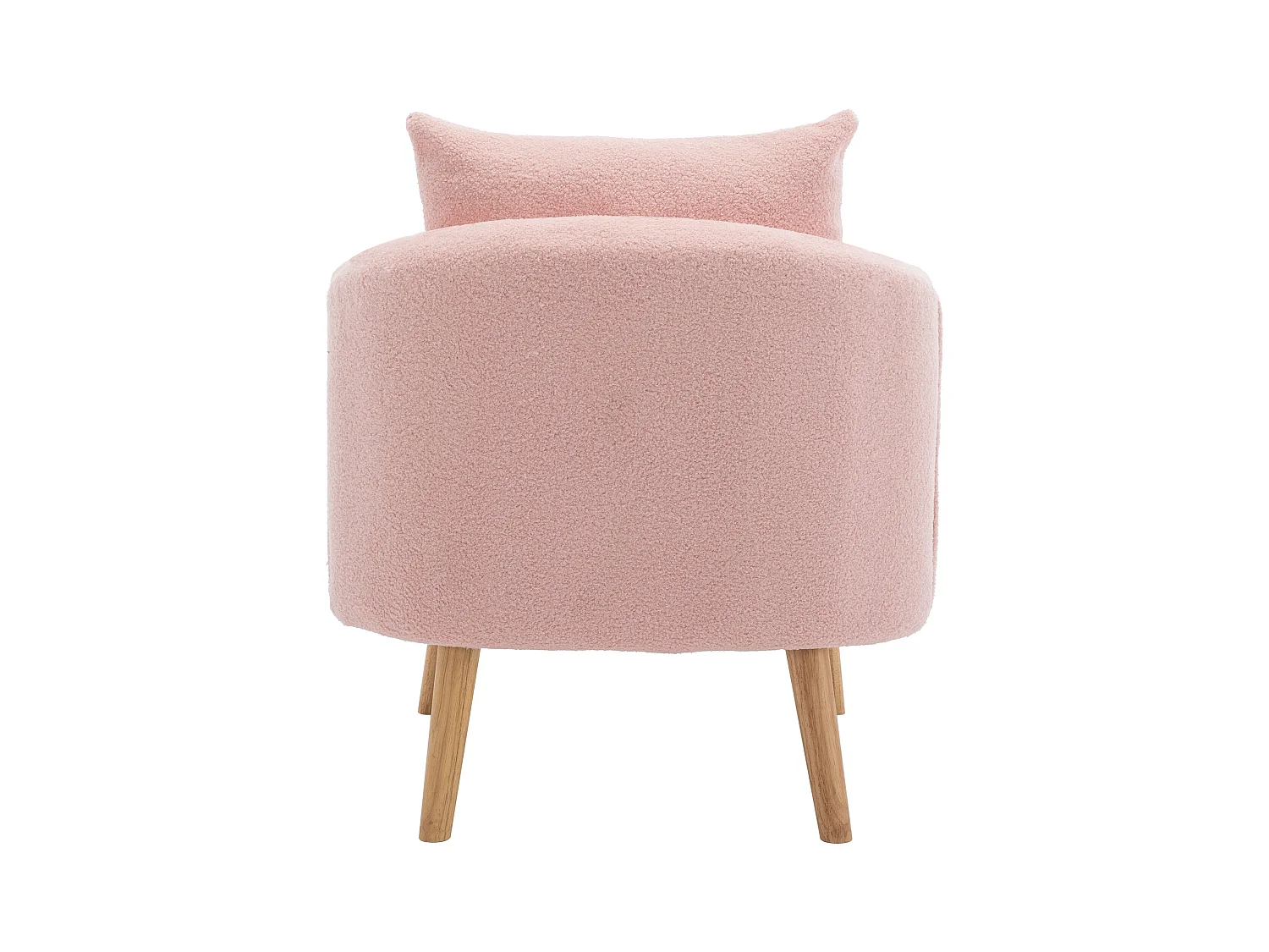Enkele roze fauteuil met kussens, teddy fluweel, houten poten 71x72x71cm