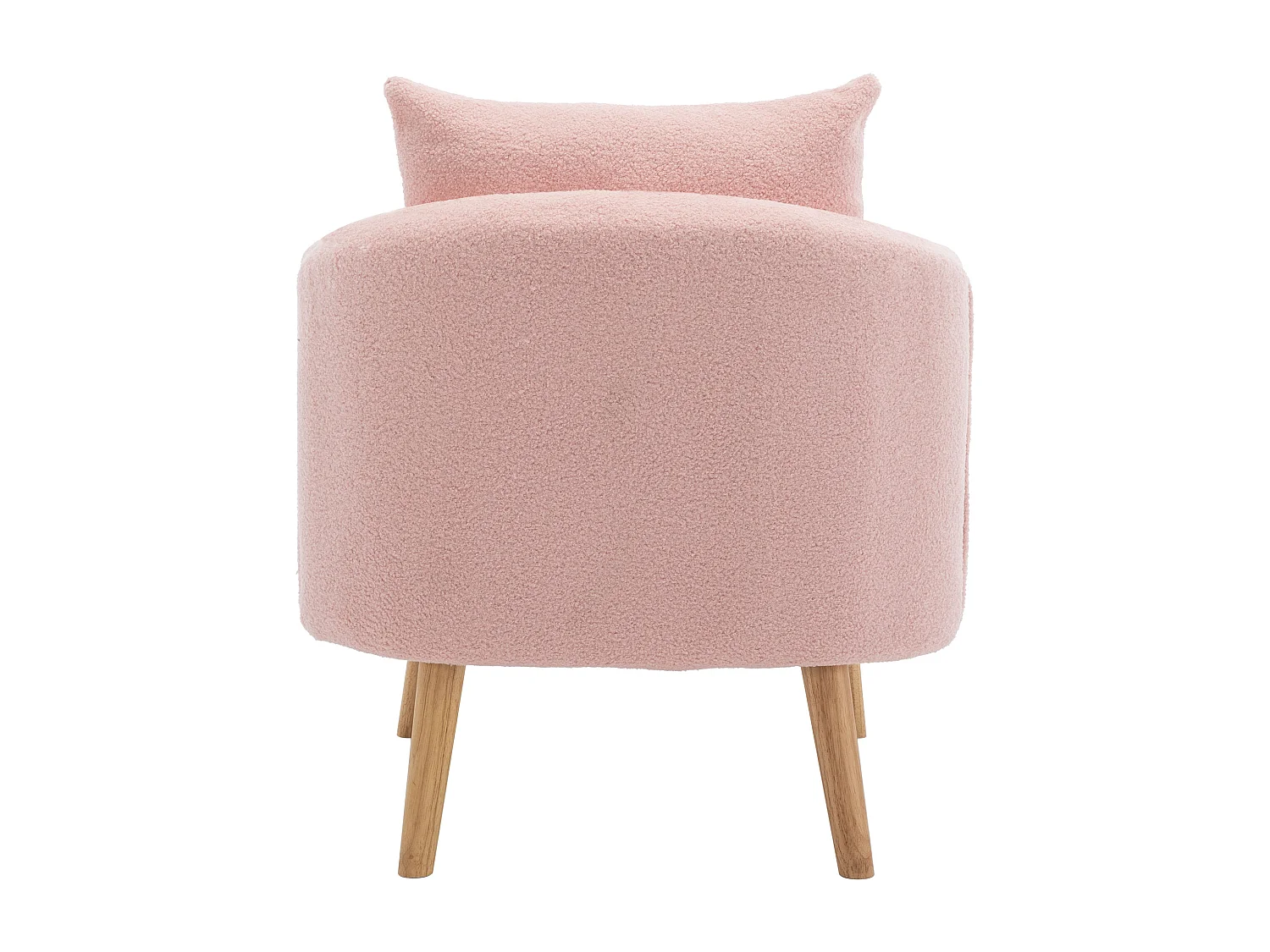 Fauteuil simple rose avec coussins, velours teddy, pieds en bois 71x72x71cm