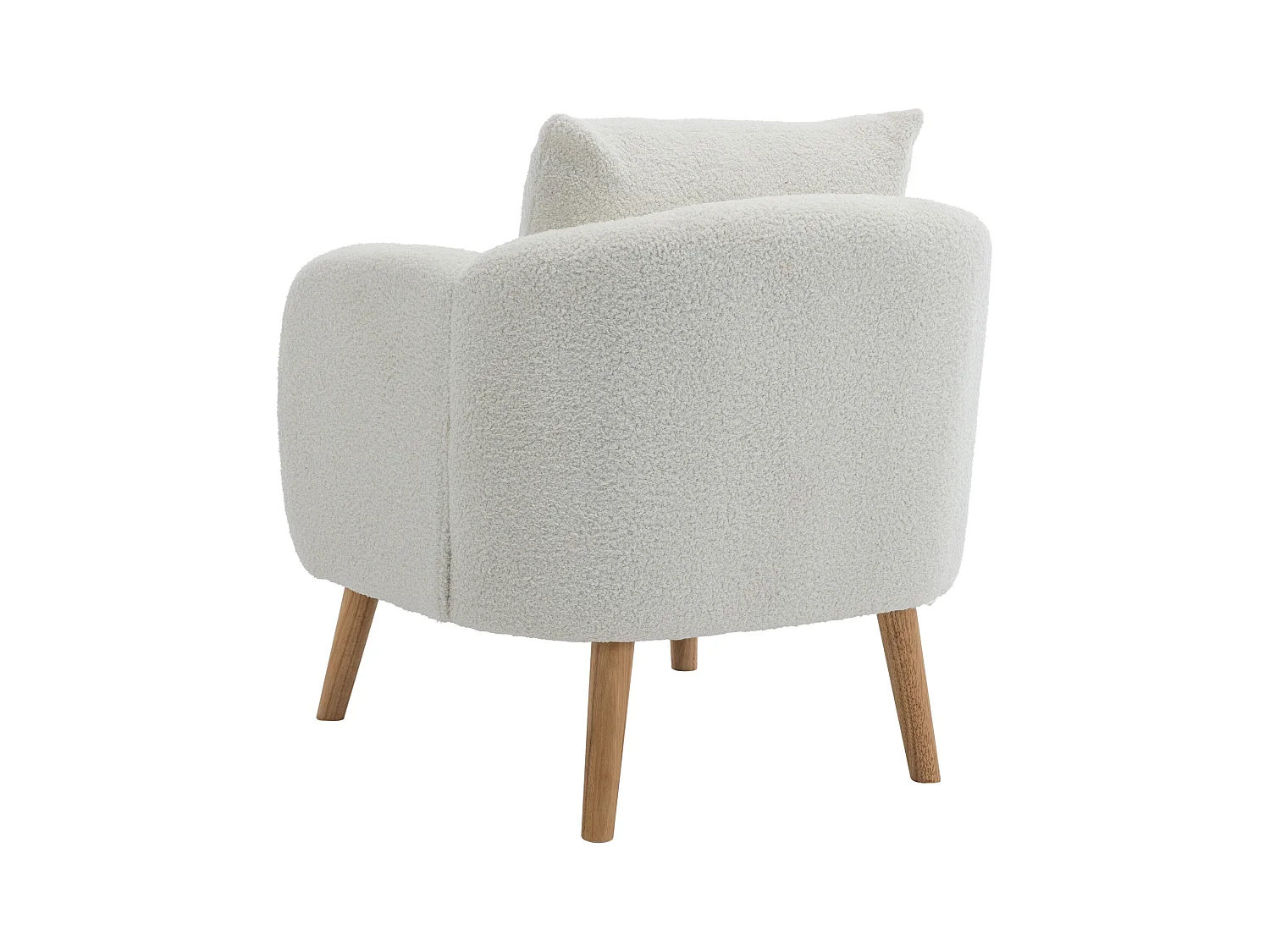 Witte fauteuil met kussens, teddy fluweel, houten poten 71x72x71cm